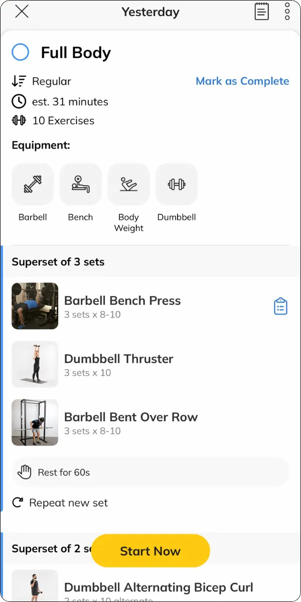 Personalised workout plan inside the IFC App